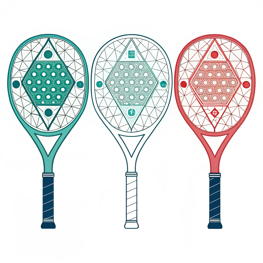 Minimalistic flat design showing various custom padel racket shapes and color options.