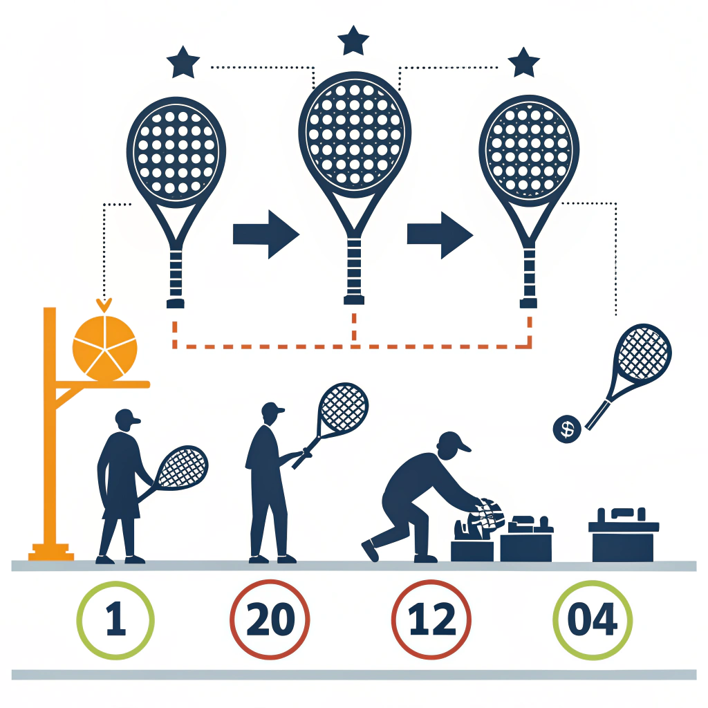 "Minimal illustration showing padel racket variations and quality challenges"