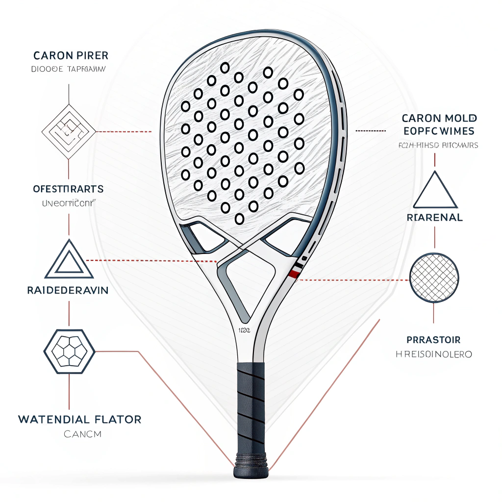 Minimalist 2D cross-sectional illustration showing carbon fiber layers in a padel racket
