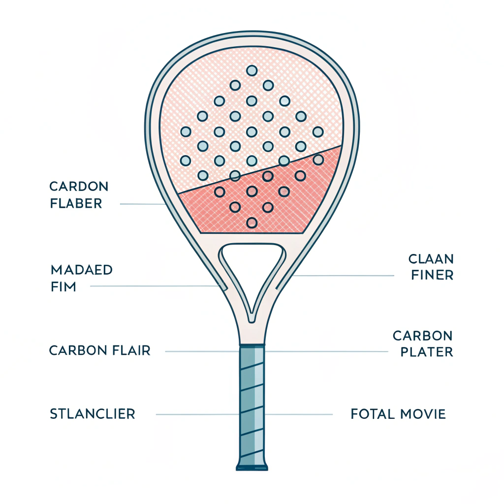 Minimal illustration of a padel racket cross-section with layered composite materials.