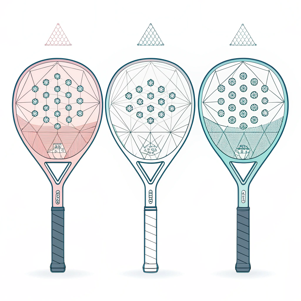 Flat design showing three abstract padel rackets symbolizing technical performance and customization details.