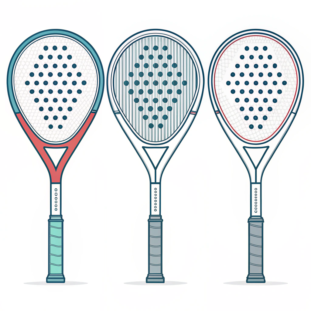 Simple 2D illustration comparing three distinctive padel racket shapes.