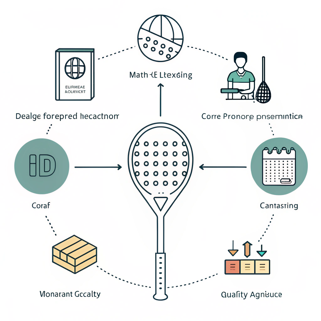 minimalist flow illustration of padel racket manufacturing stages