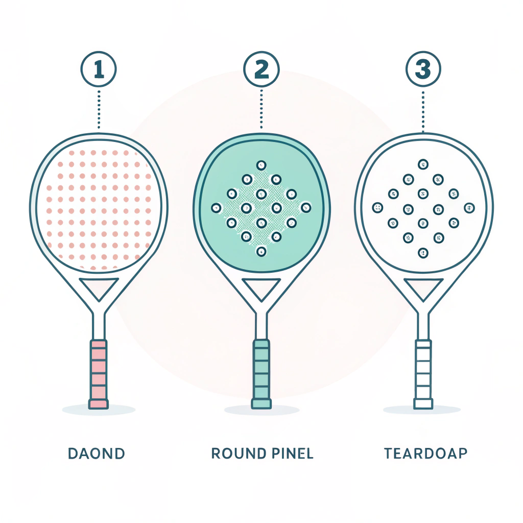 Minimalistic illustration showing three different custom padel racket designs in flat style