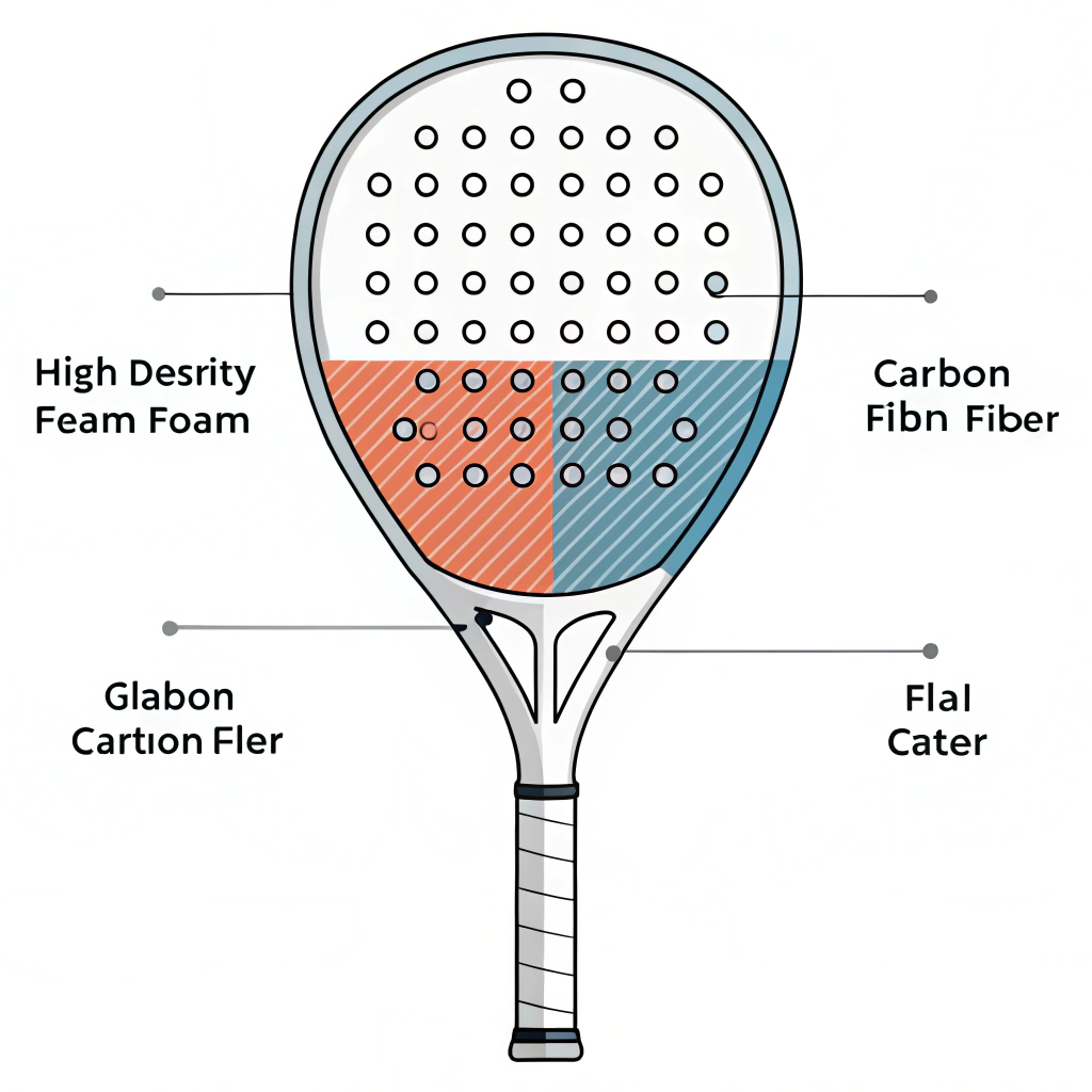 minimalist 2D illustration of foam, carbon fiber, and glass fiber layers