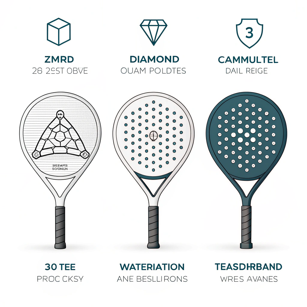 Clean 2D illustration displaying diverse customizable padel racket shapes with innovative design.