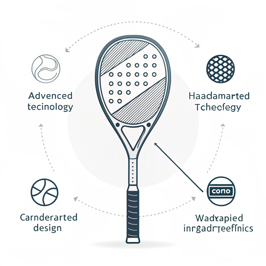 Minimalist 2D padel racket showing sleek curves and advanced carbon fiber design