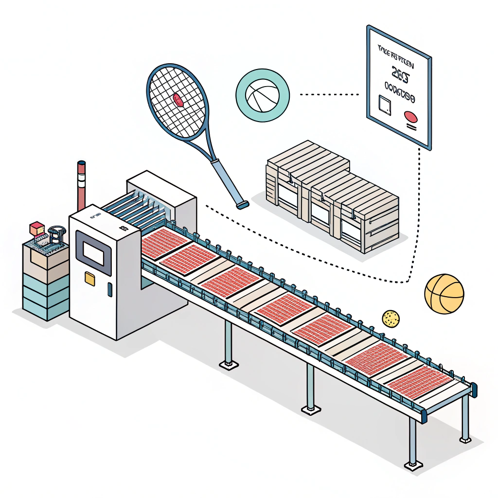 2D minimal depiction of padel racket manufacturing and layering process