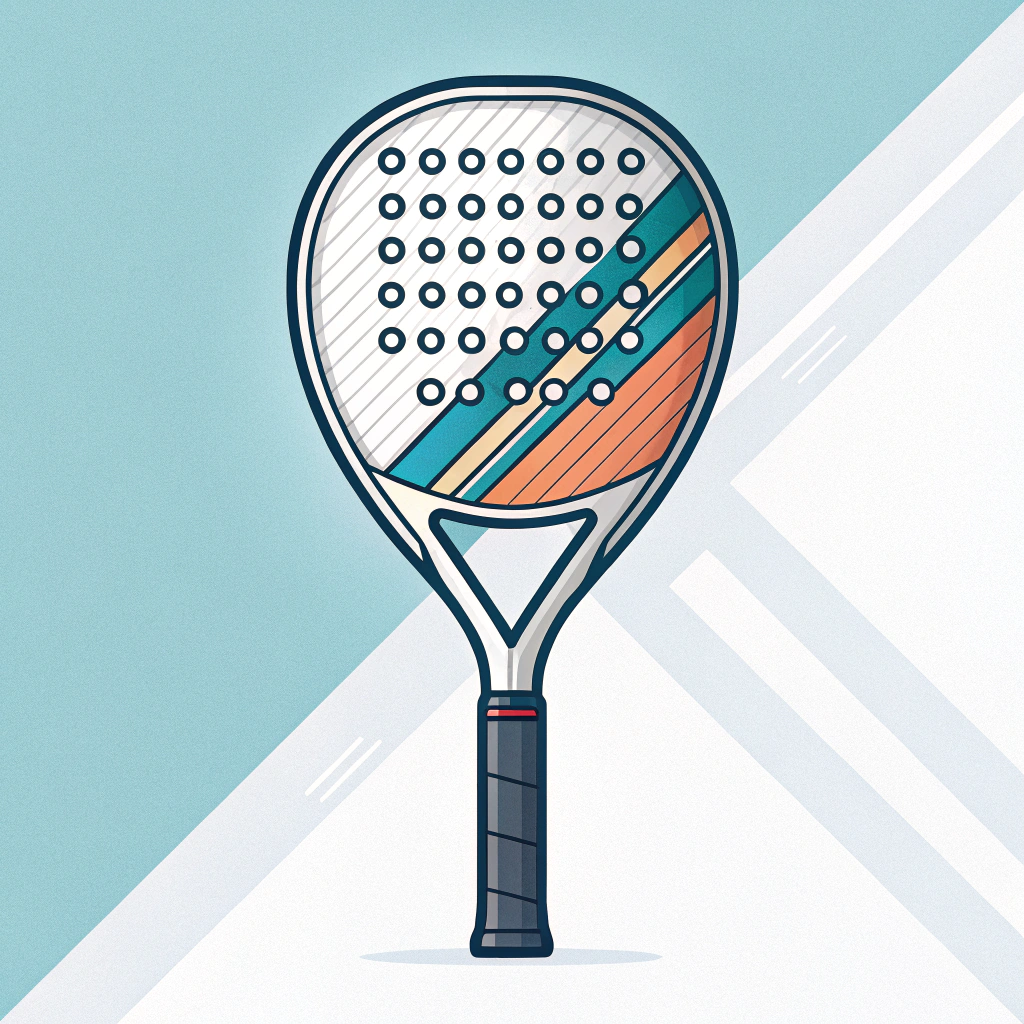 2D flat illustration of a modern padel racket with carbon fiber style detailing