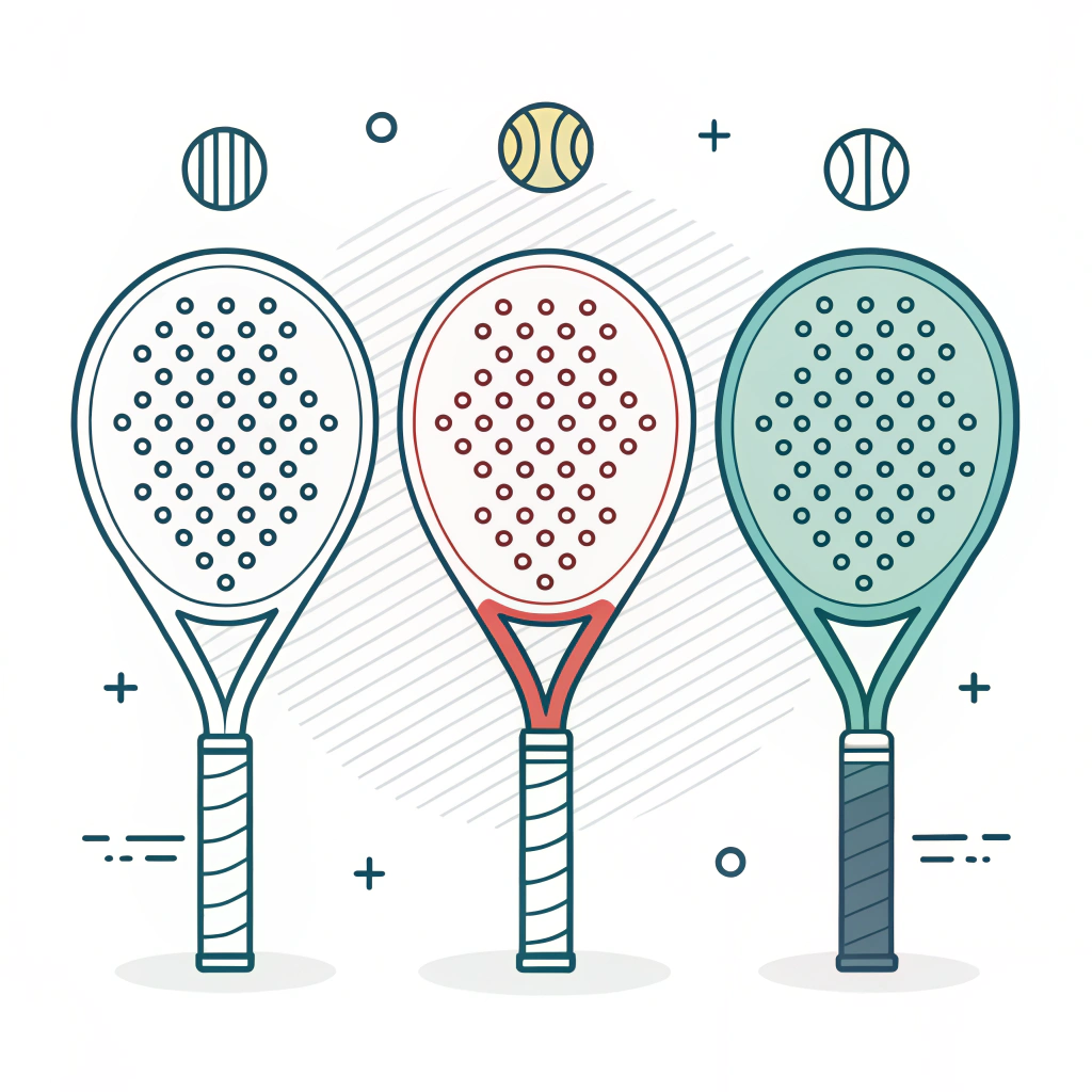 Three distinct padel racket shapes in a minimalist 2D comparative design