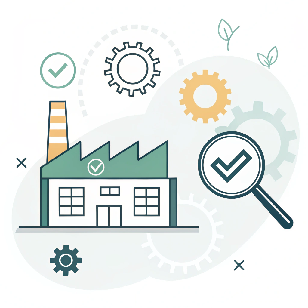 flat design illustration of manufacturing quality assurance with simple icons