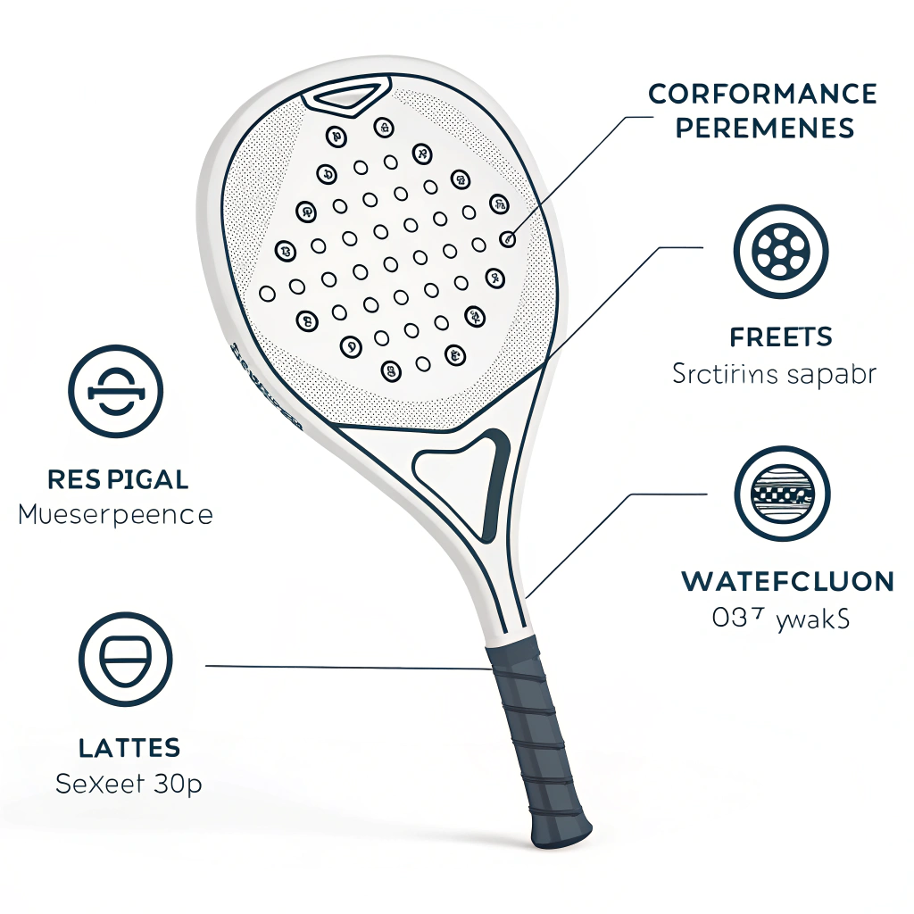 Minimal illustration depicting an enhanced padel racket with ergonomic grip for improved performance.