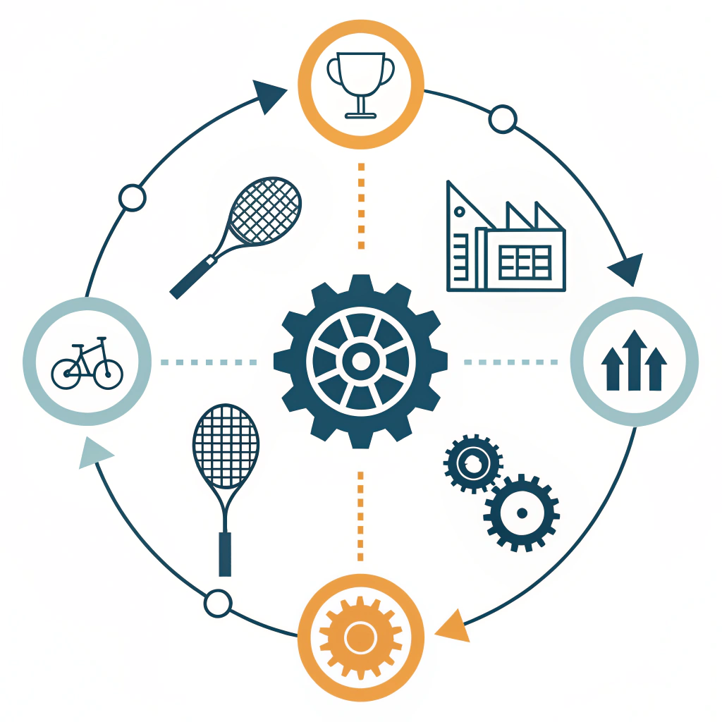 Minimal diagram illustrating a step-by-step process for advanced padel racket production.