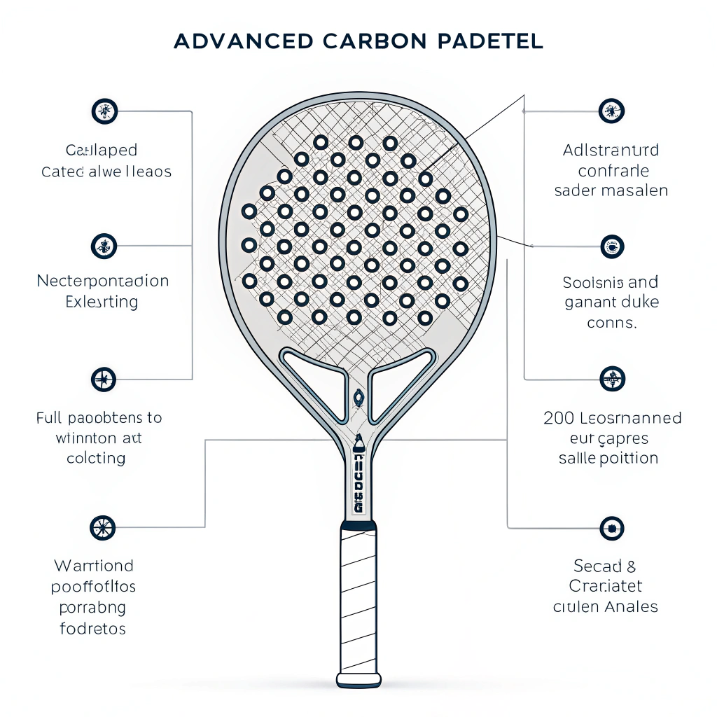 Minimalist flat design of a sleek carbon padel racket with abstract robotic assembly details