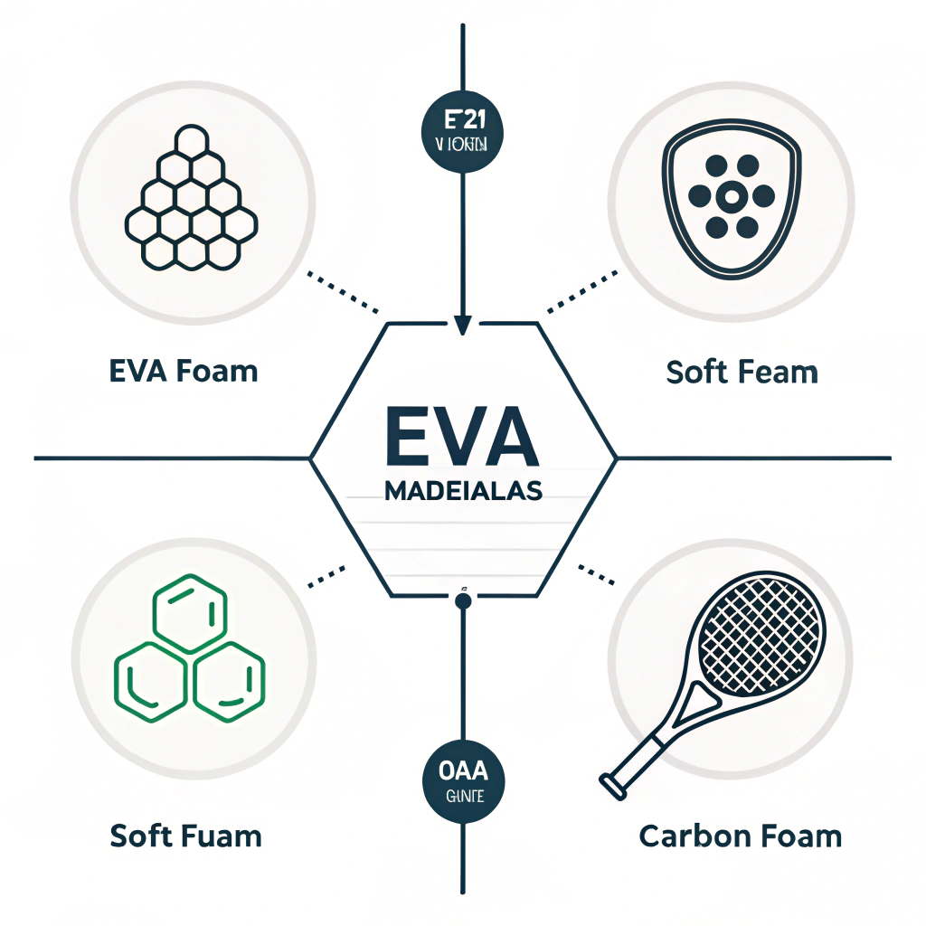 Minimal 2D infographic comparing padel core materials and properties