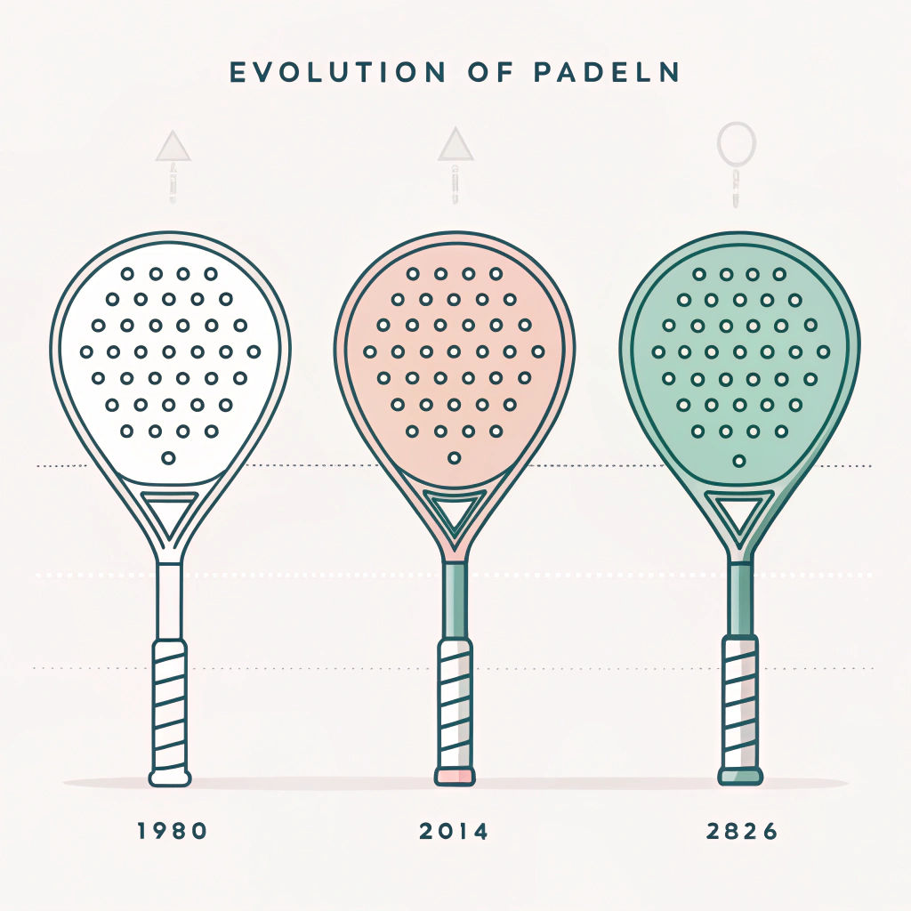 Minimalist 2D illustration showing three padel racket shapes with carbon fiber texture.