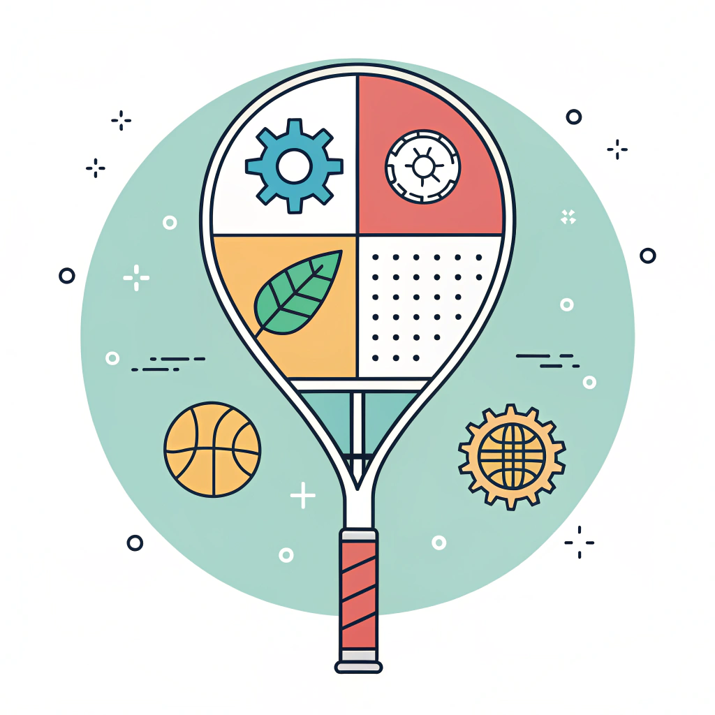2D minimalist illustration showcasing a teardrop-shaped padel racket emphasizing innovative design.