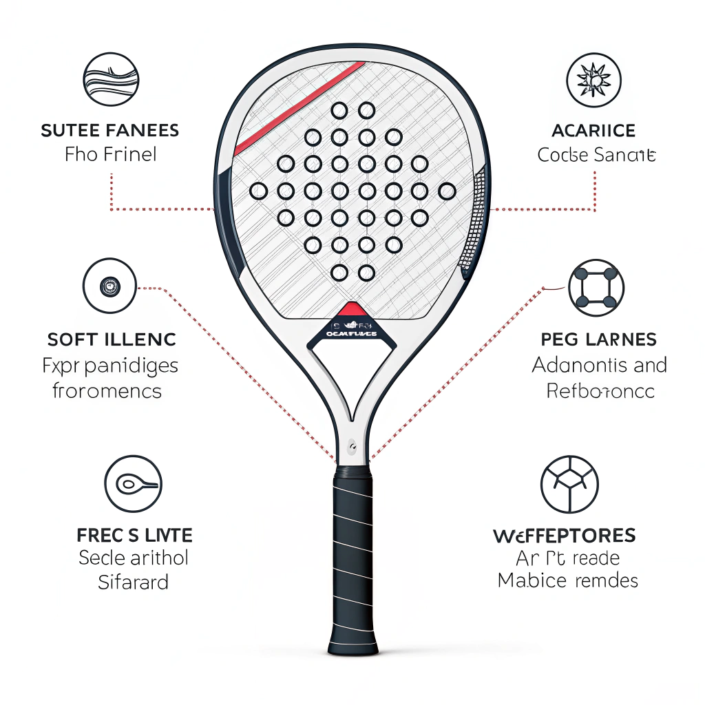Minimalist 2D illustration of a hybrid padel racket showing performance innovation in design