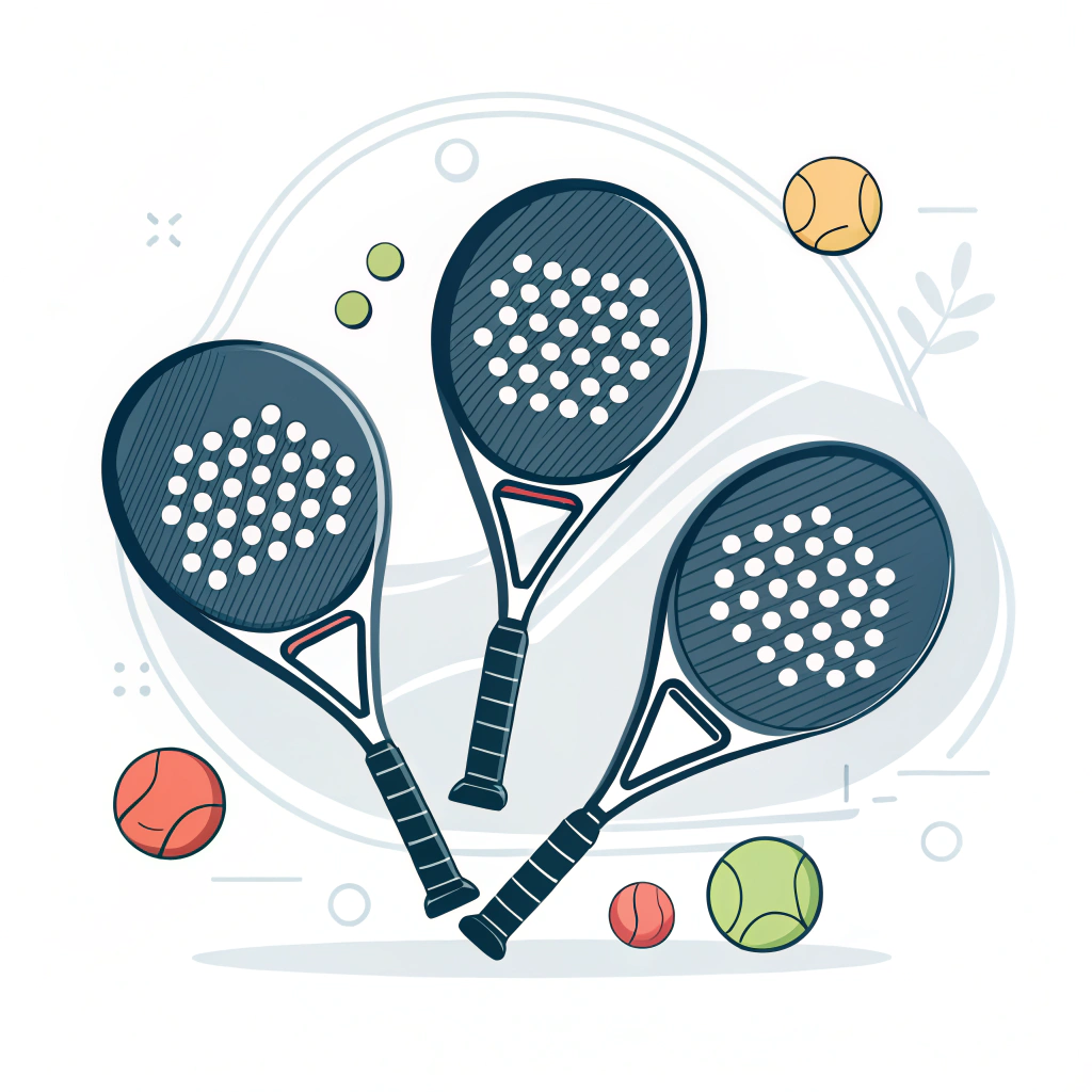 Minimalist 2D illustration of custom branded padel rackets in modern style