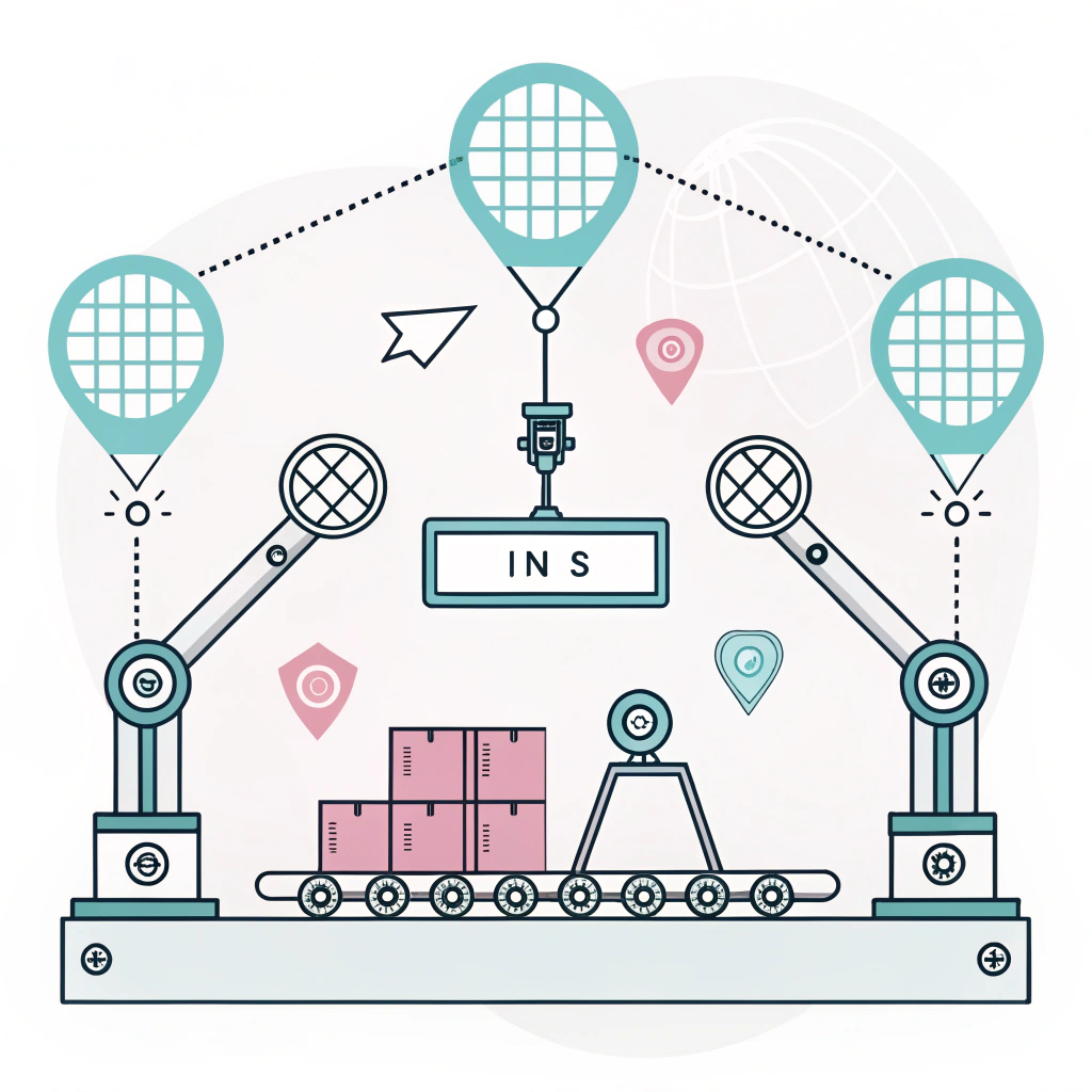 2D flat illustration of custom padel racket production and logistics elements