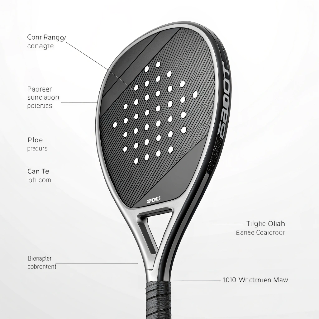 minimalist 2D illustration of a carbon fiber racket with abstract detailing