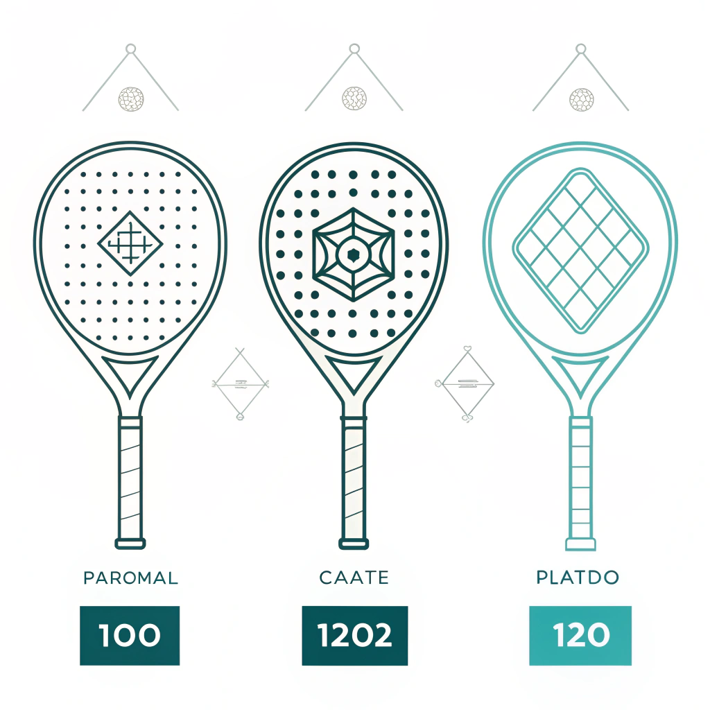 2D flat illustration showcasing diamond, round, and teardrop padel racket shapes
