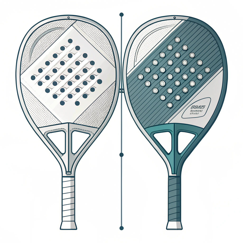 Minimal 2D illustration of a padel racket with split coating designs