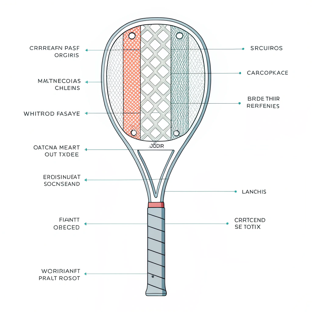 Simplified 2D technical illustration of padel racket grip materials and ergonomic engineering