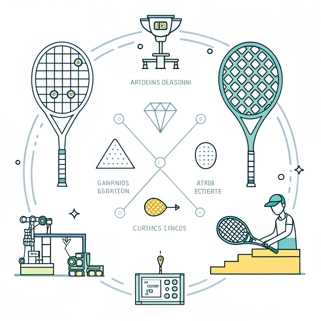 "Minimal illustration of precise padel production with blueprint elements"