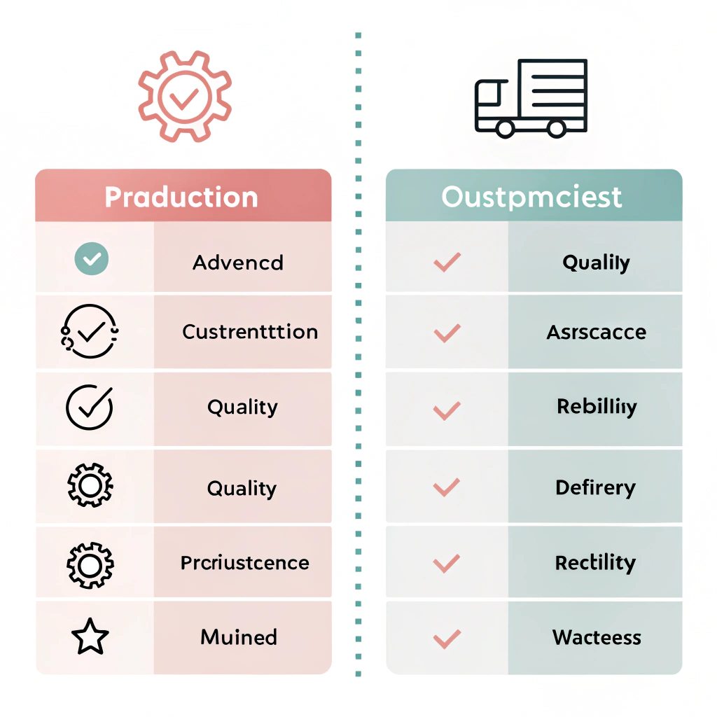 simple flat illustration of a table comparing manufacturing key factors