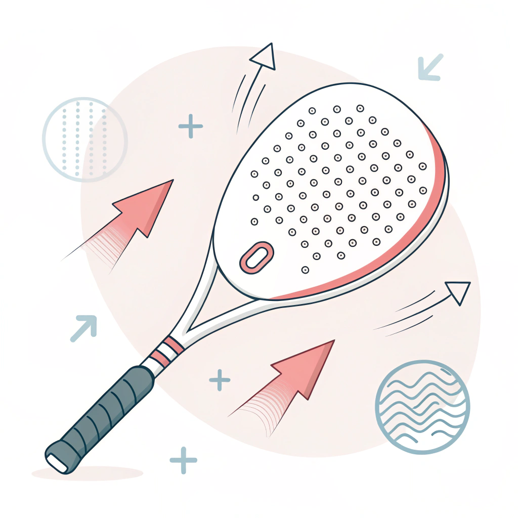 A minimalist digital illustration of a padel racket highlighting dynamic weight distribution with abstract energy flow elements