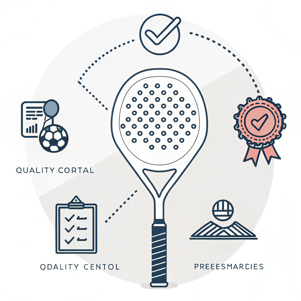"Minimal illustration of custom padel racket design under quality inspection"