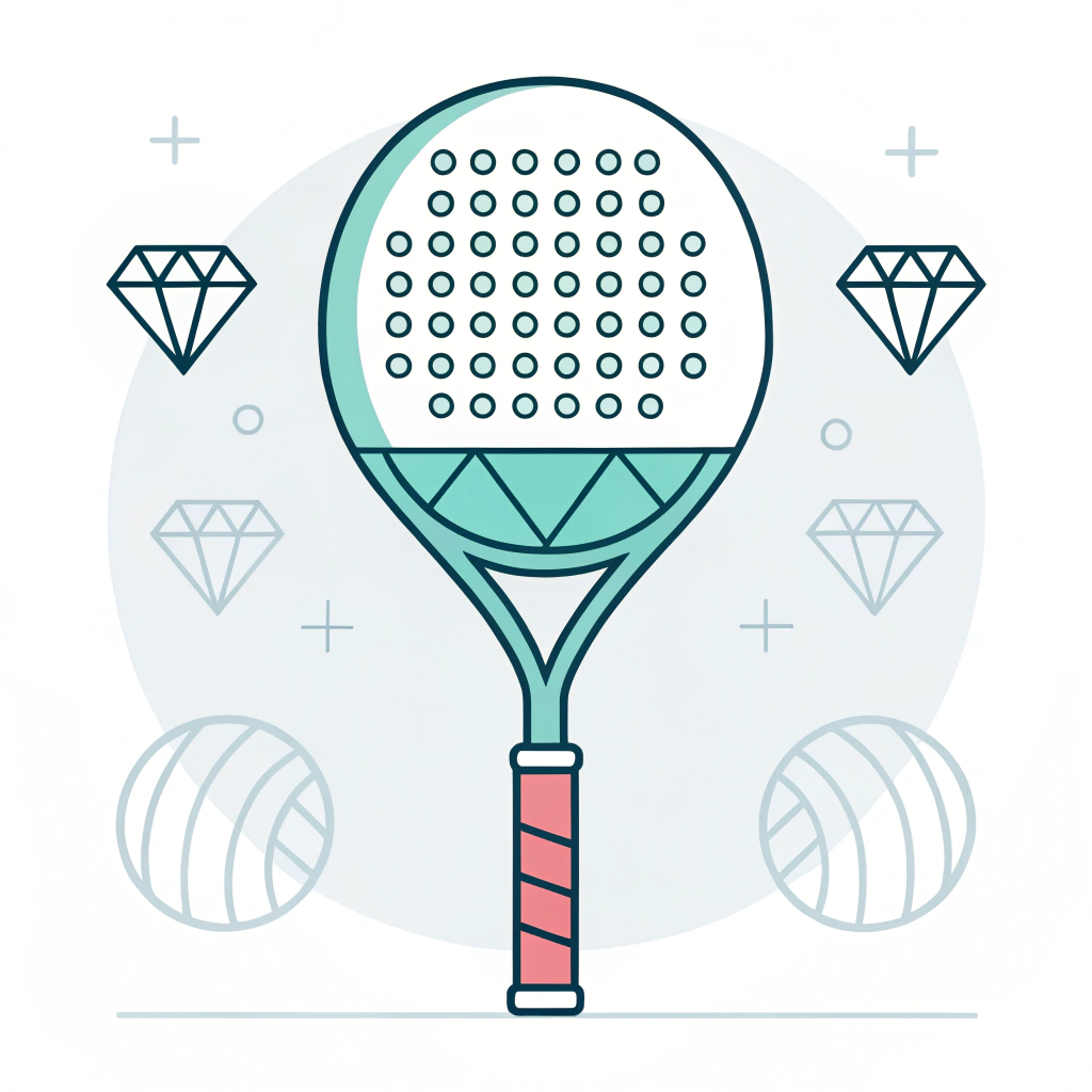 Minimalist 2D illustration of beginner padel rackets and abstract manufacturing elements