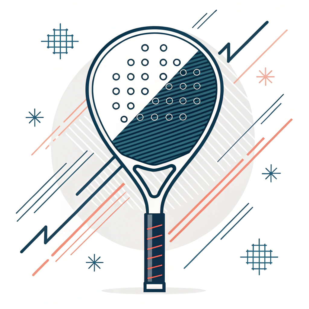 Minimalist 2D padel racket with carbon fiber texture and abstract energy lines