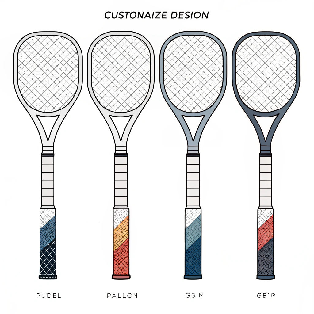 Simple illustration showing multiple customizable padel grip design options in various colors