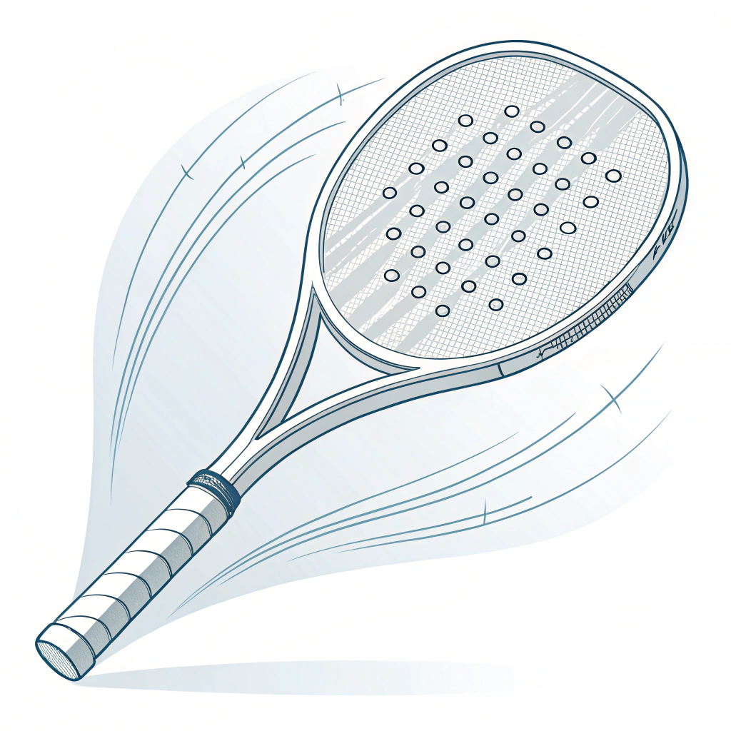 Minimalist 2D illustration of a lightweight padel racket with carbon fiber accents