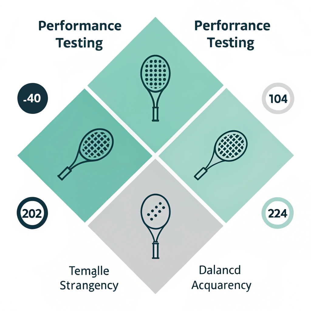 Clean minimal illustration of abstract testing icons for padel racket performance.