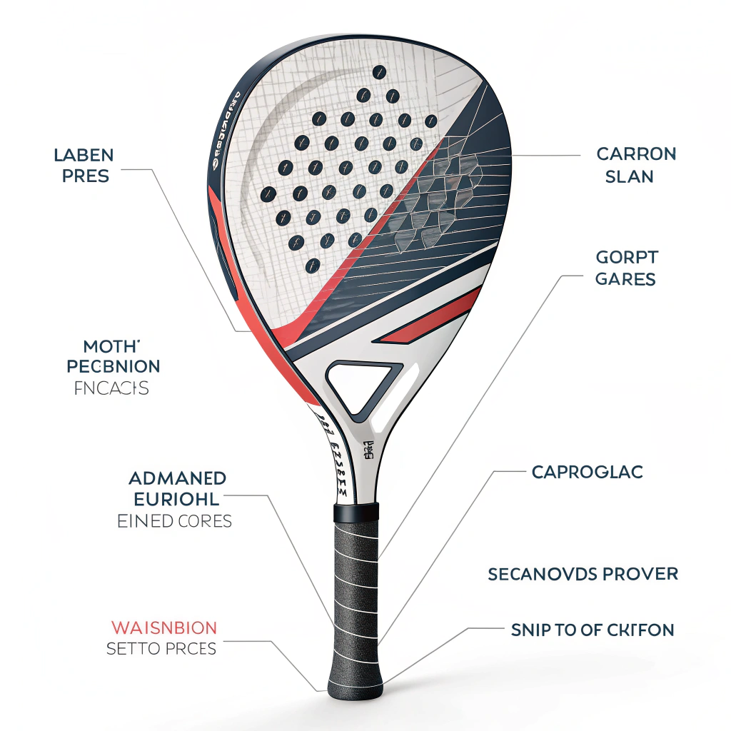 Minimalist 2D padel racket with advanced grip design details.