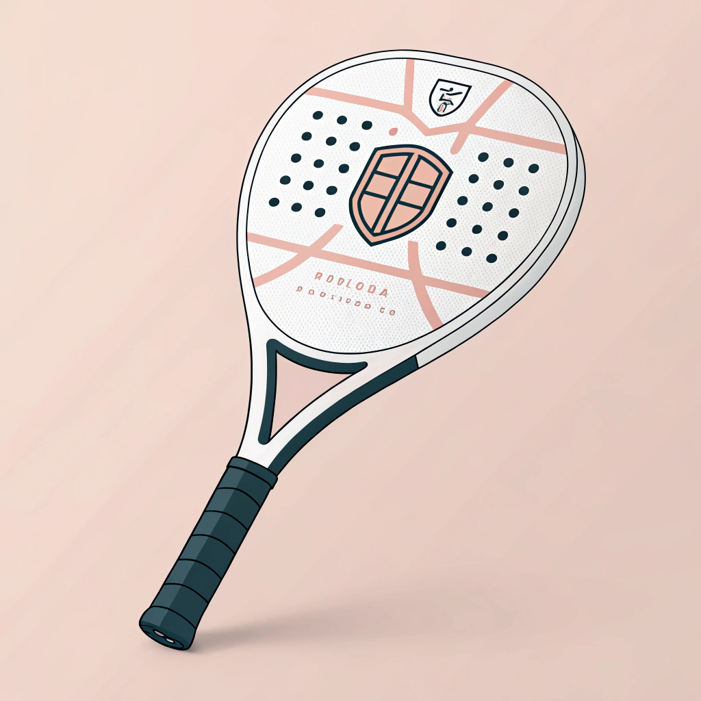 Minimal 2D illustration of a padel racket with personalized branding details