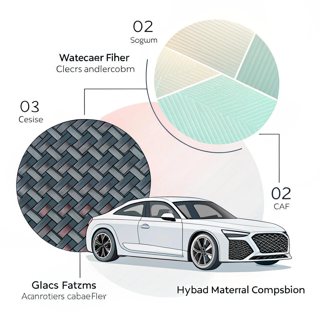 Minimal 2D illustration showing abstract carbon and glass fiber textures