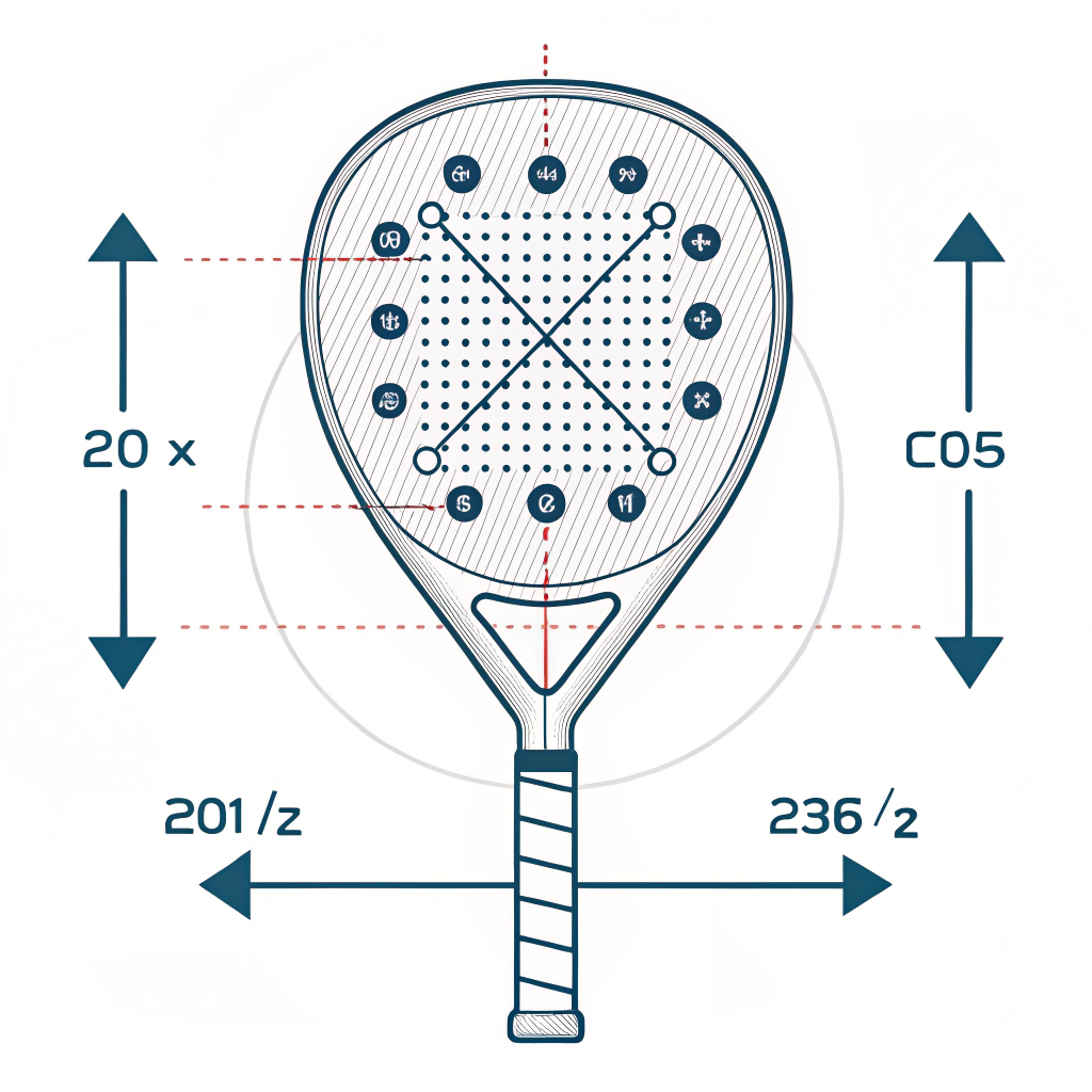 Minimalistic padel racket illustration showing balanced weight distribution and center of gravity.