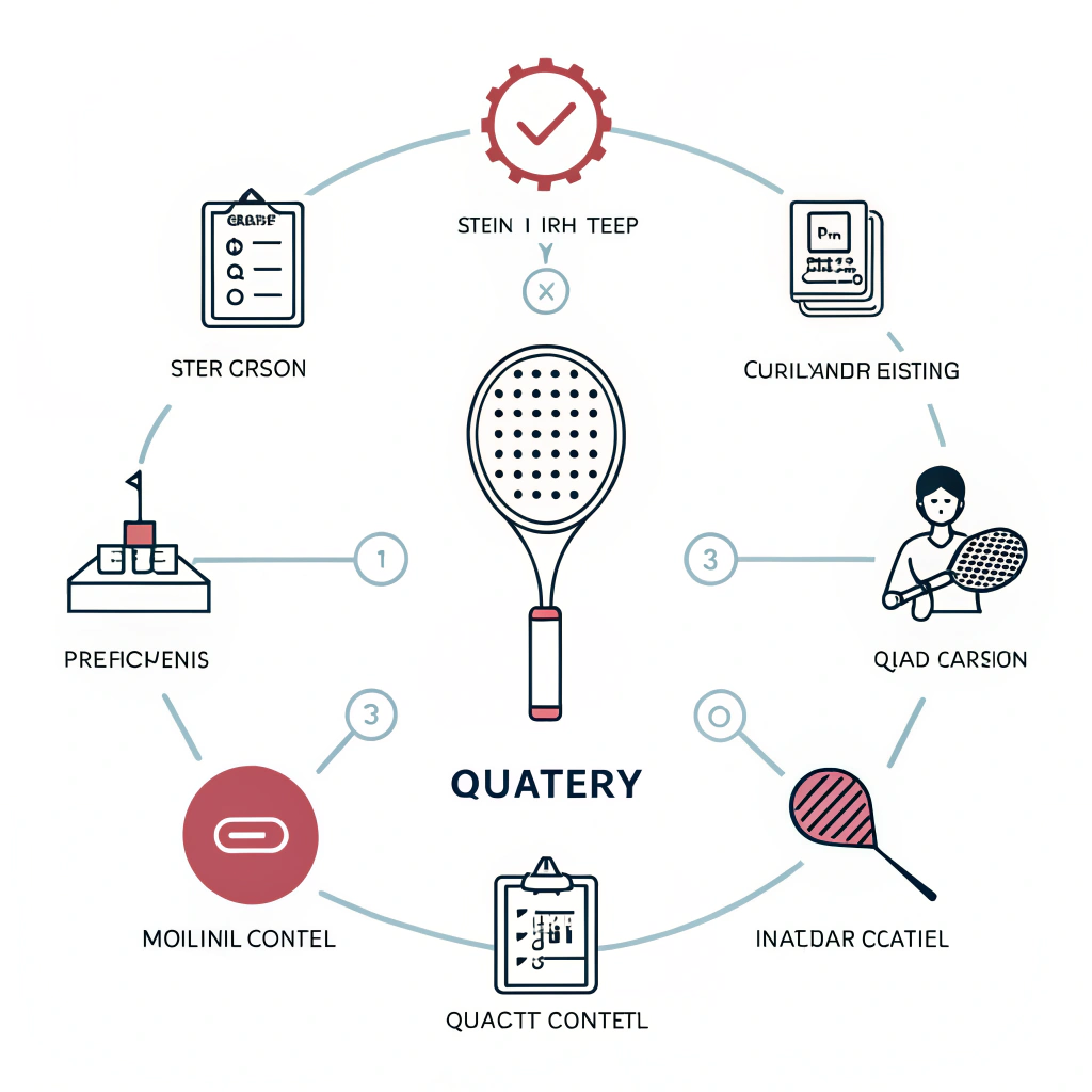 Minimalist illustration of step-by-step padel racket manufacturing process