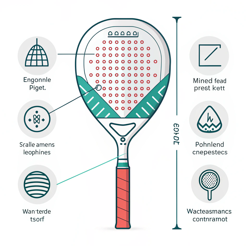 A clean 2D illustration of an ergonomic padel racket grip with measurement elements and customization cues