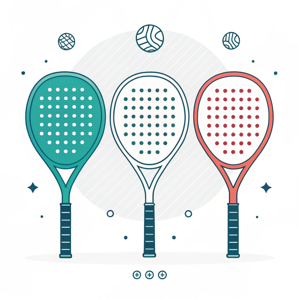 Flat 2D illustration featuring three padel racket shapes in a minimalist style.