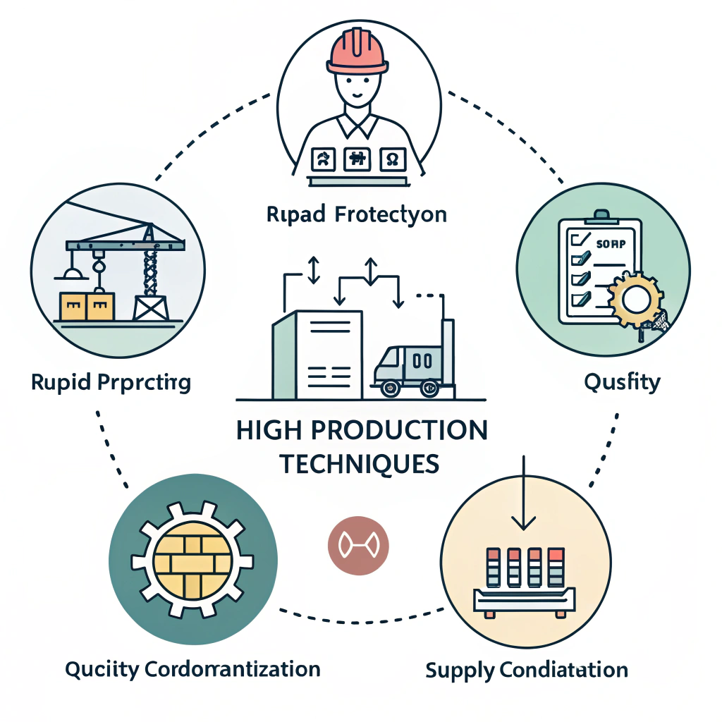 Minimalist illustration of modern production techniques and supply chain integration