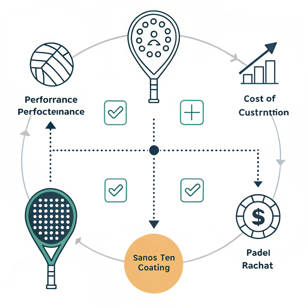 Minimal 2D illustration of an abstract decision flow for padel racket coating selection