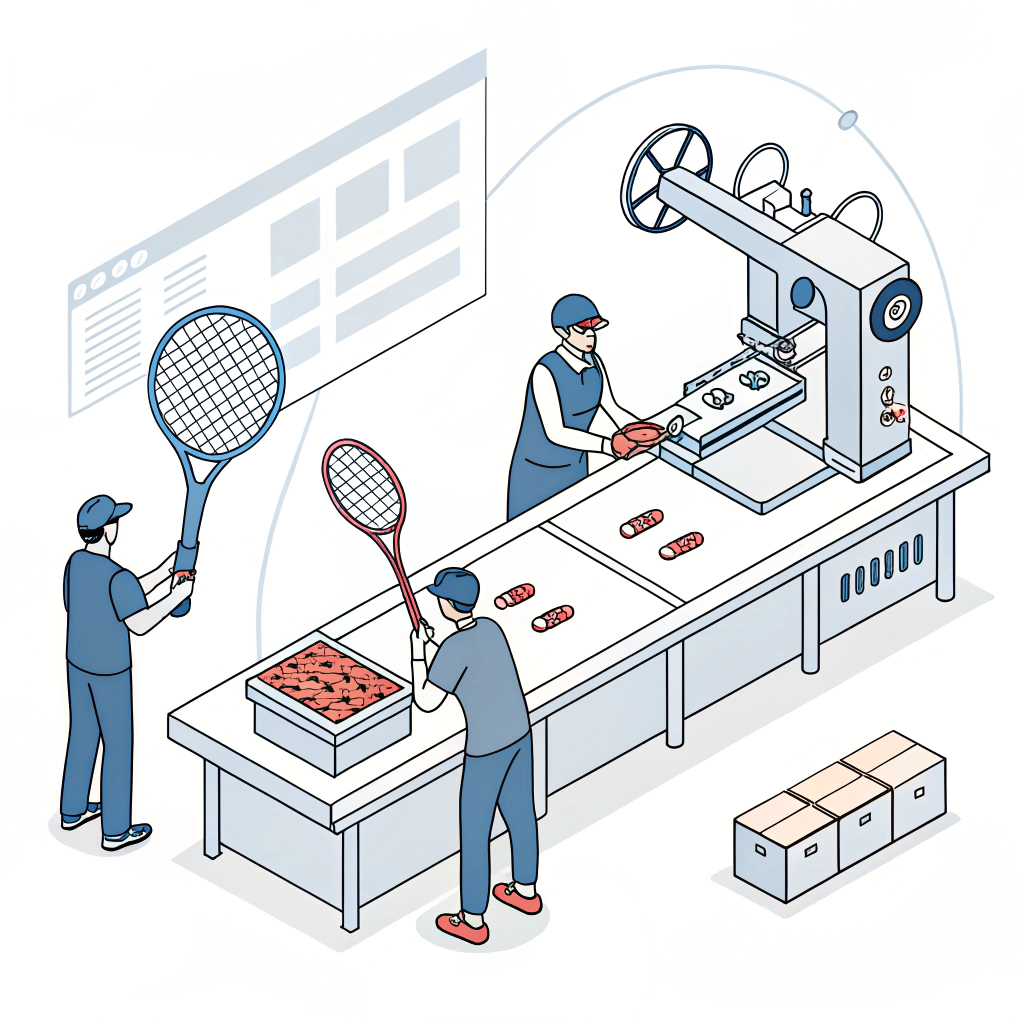 Minimalist illustration of high-tech padel racket production process