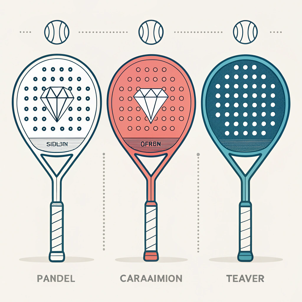 2D minimalist illustration of three distinct padel racket designs representing customization and market segmentation