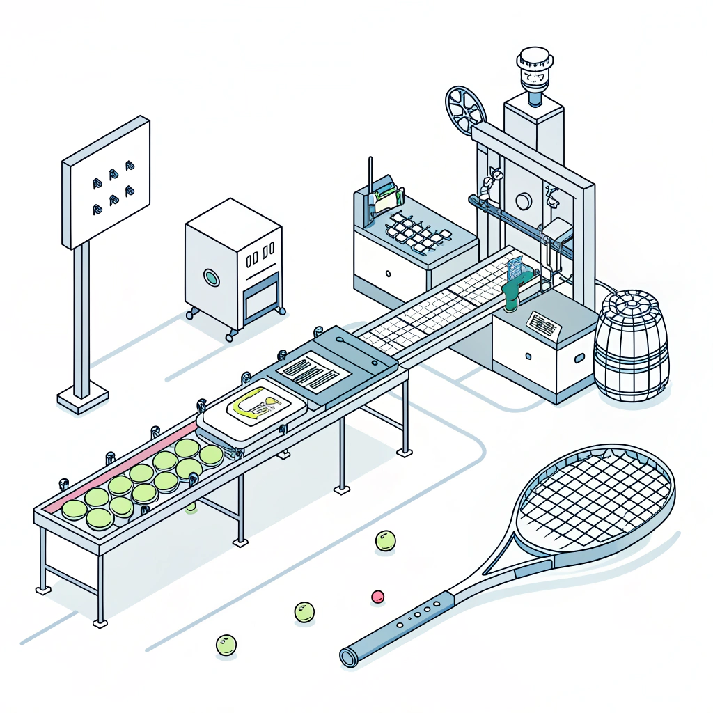 Minimal 2D illustration of a high-tech padel racket manufacturing process.
