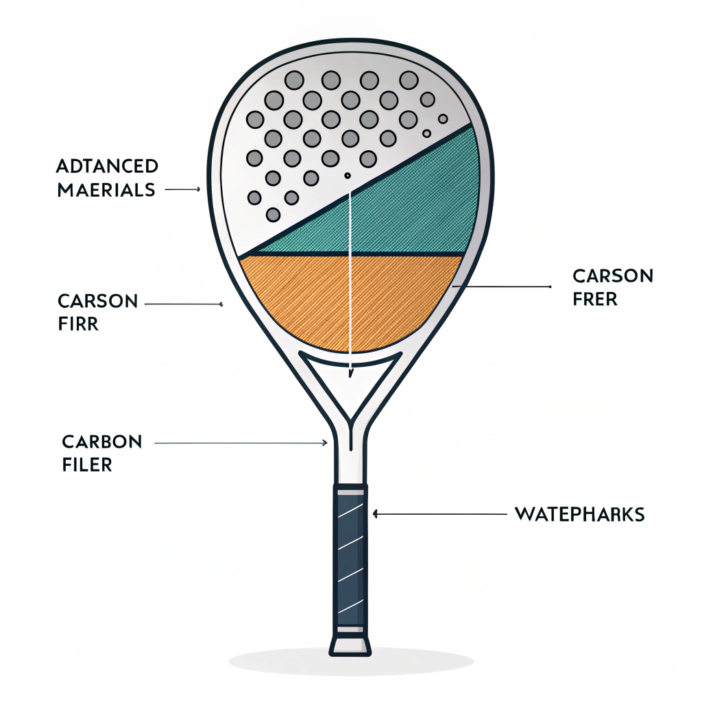 simple illustration of padel racket materials highlighting carbon and glass fibers
